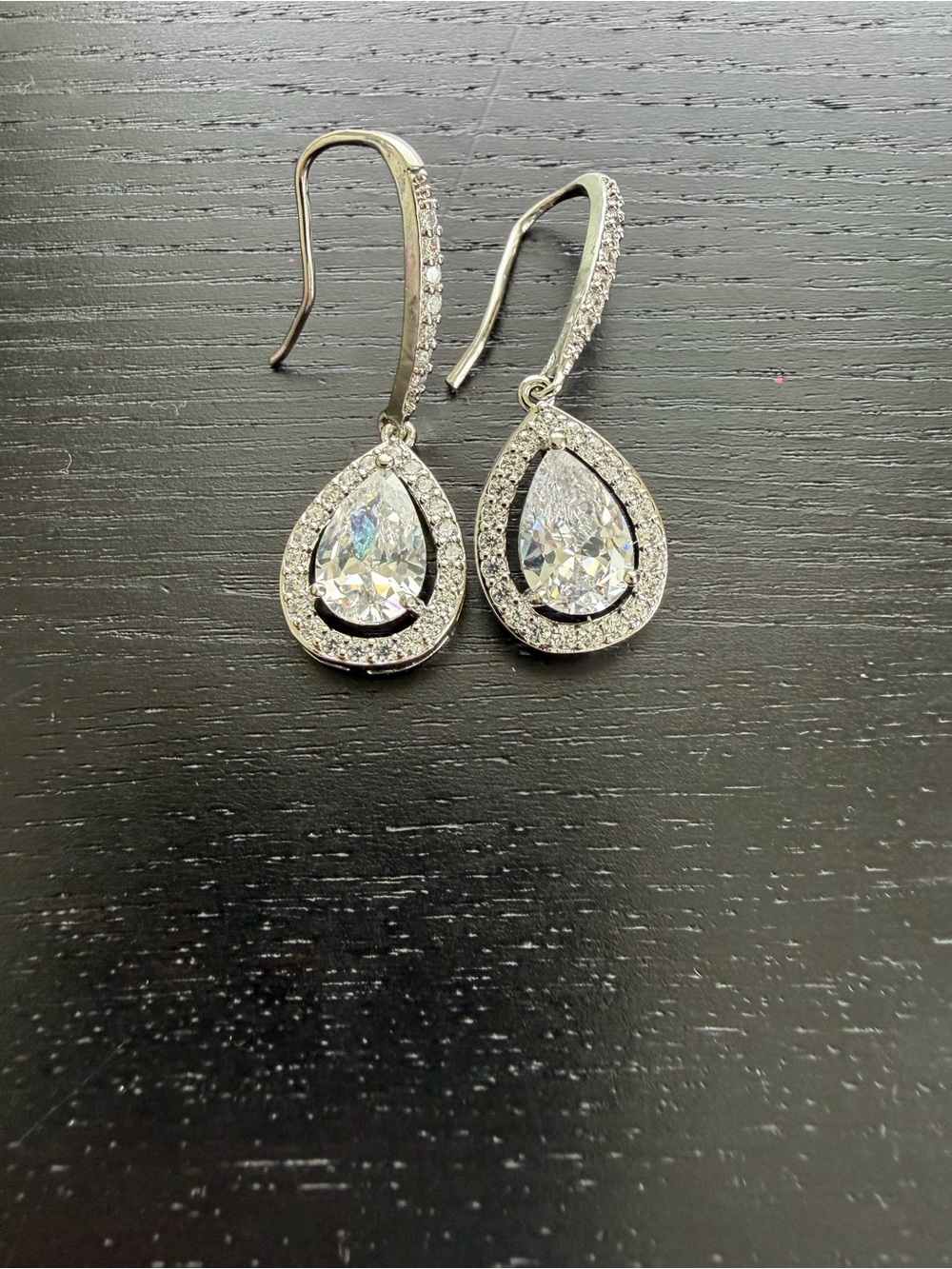 Sterling-Color Teardrop Crystal Dangle Earrings - Sparkling White Stones